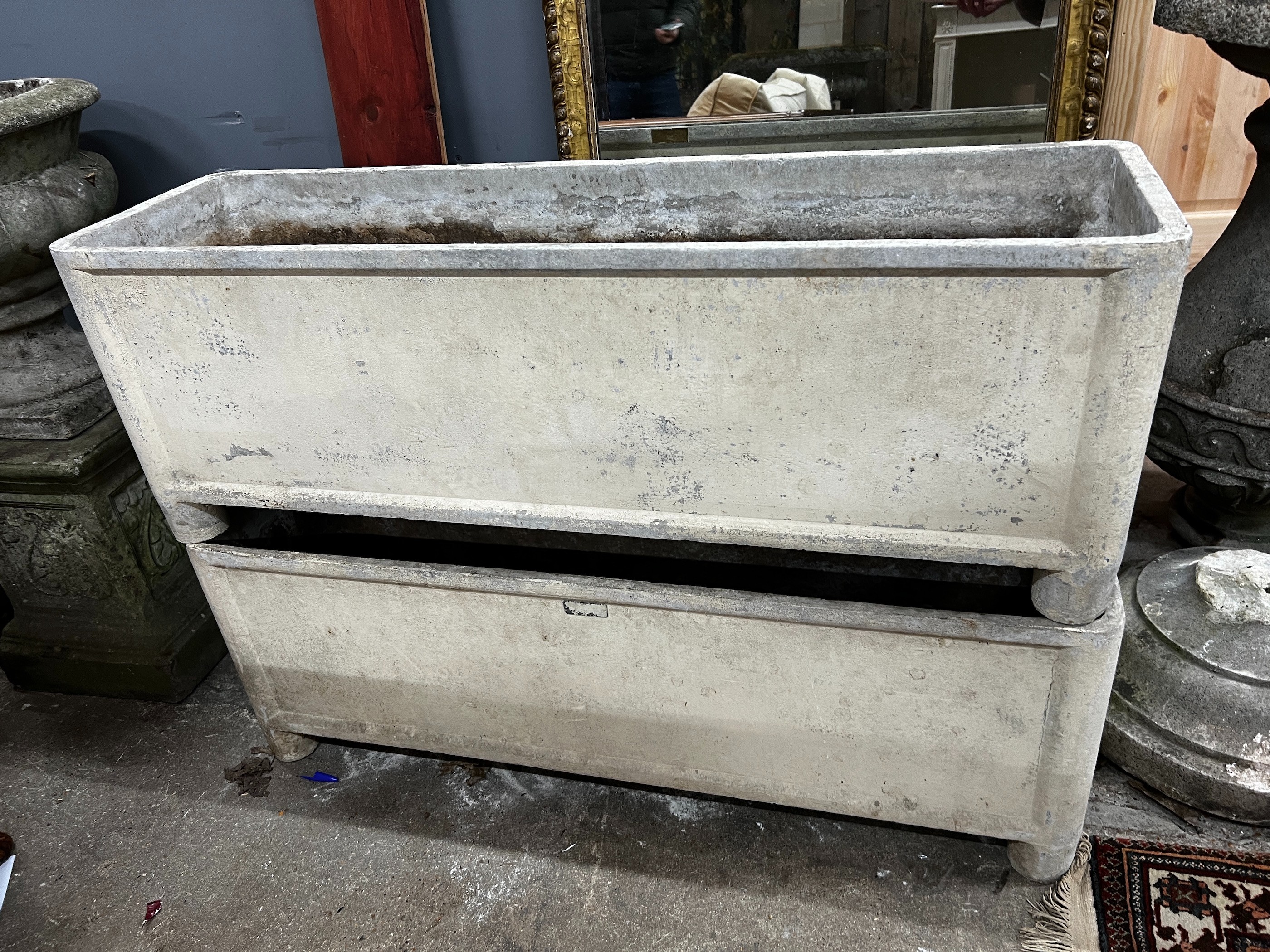 A pair of rectangular French garden planters, width 105cm, depth 30cm, height 36cm, *Please note the sale commences at 9am.